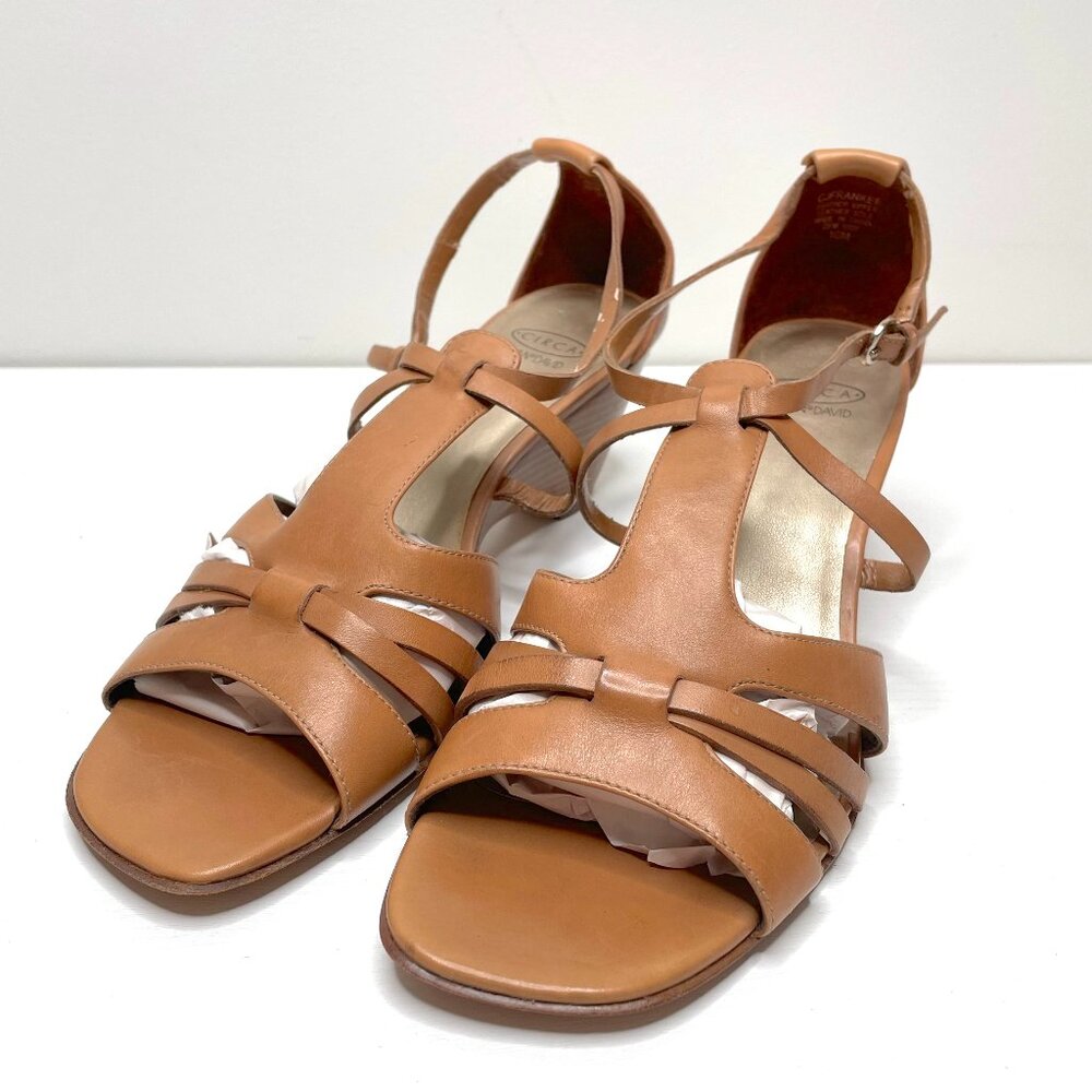 Circa Joan & David CJFrankee Wedge Sandals Womens 10 M Tan Leather Heel Strappy
